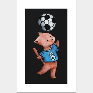 football cat illustration blue 8 Posters and Art